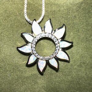 OPAL and CZ Sunflower pendant silver